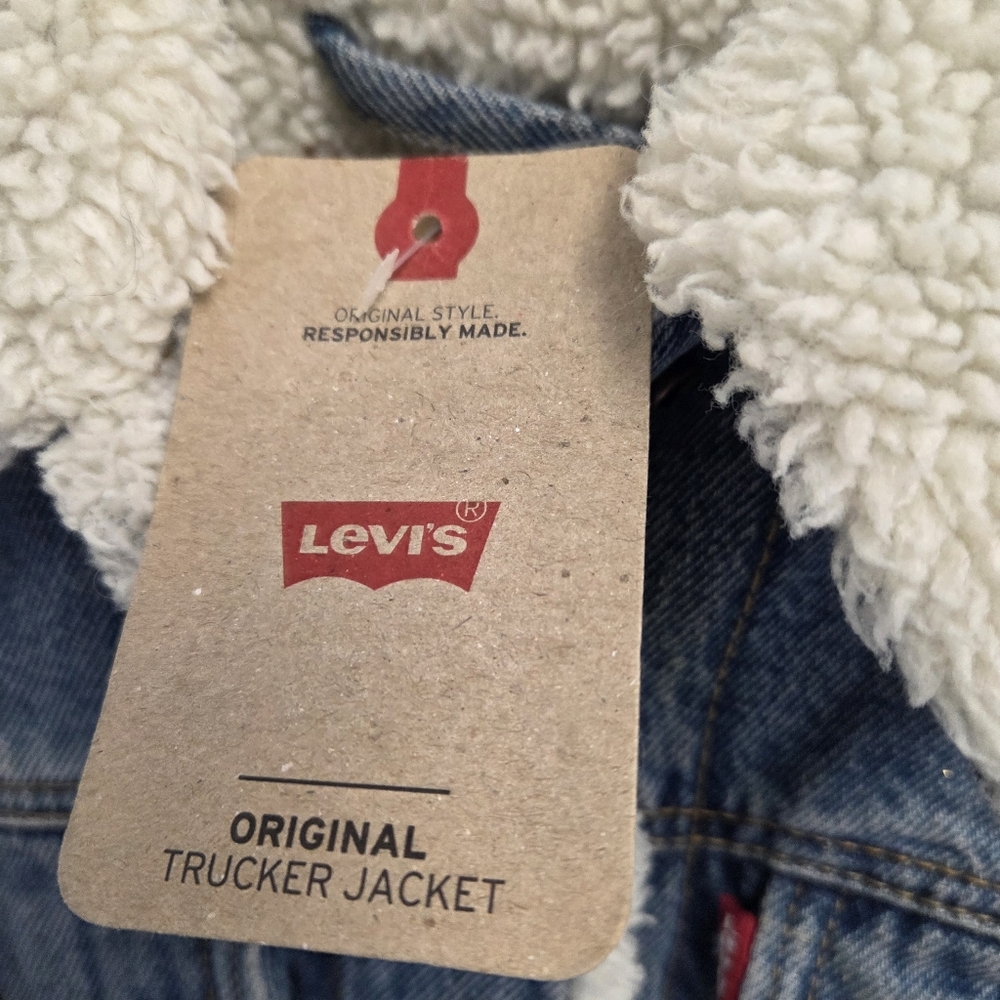 Levi's Original Sherpa Trucker Jacket Blue Denim Jean Coat Women's Size Small - Picture 4 of 14